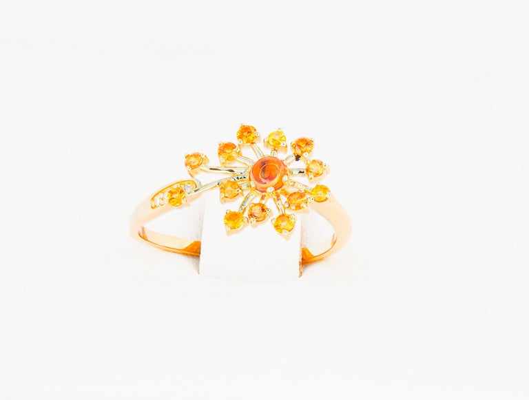 For Sale:  14 Karat Gold Ring with Yellow Sapphires. Dandelion Flower desing ring. 5