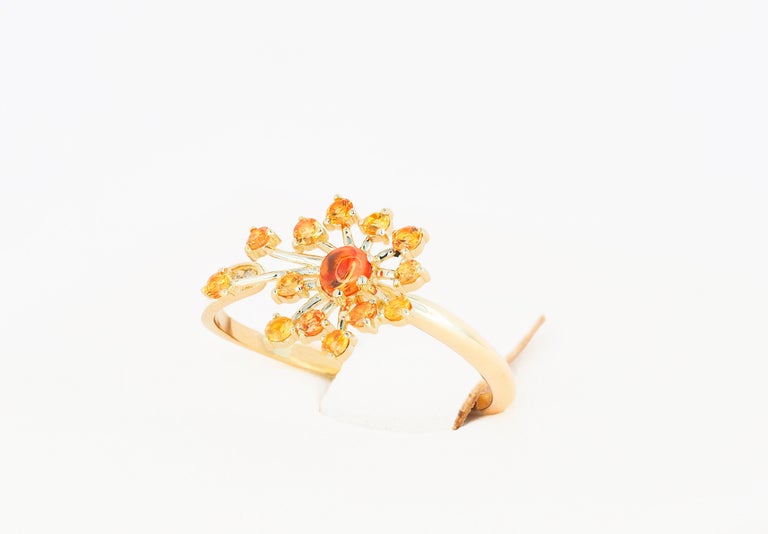For Sale:  14 Karat Gold Ring with Yellow Sapphires. Dandelion Flower desing ring. 7