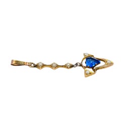 14K Gold Dangling Pendant with Blue Sapphire & Seed Pearls