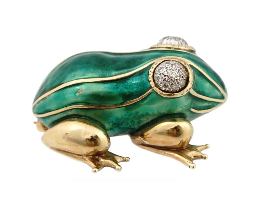 Broche grenouille en or 14 carats David Design/One avec diamants Pour femmes en vente
