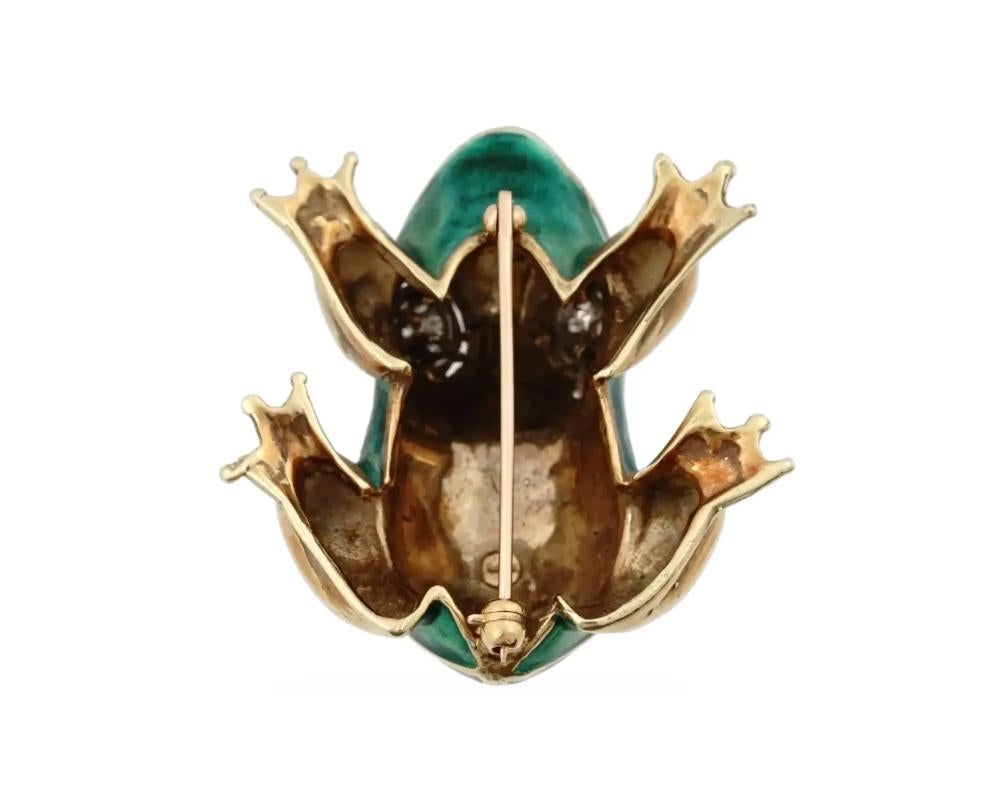 Broche grenouille en or 14 carats David Design/One avec diamants en vente 1
