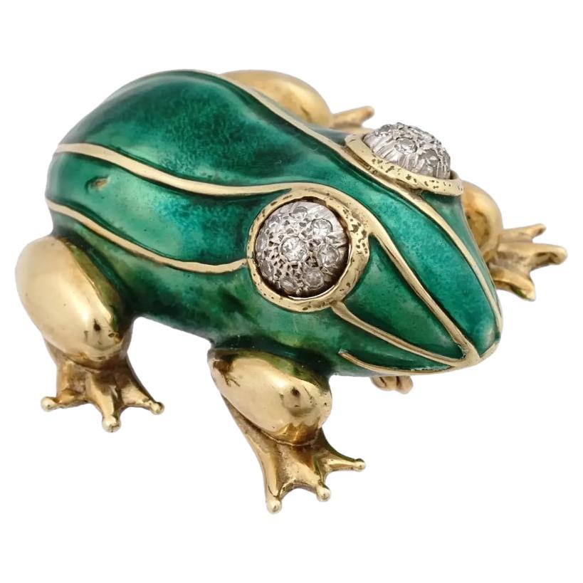 14K Gold David Webb Design Diamonds Frog Brooch For Sale