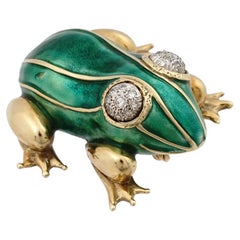 Vintage 14K Gold David Webb Design Diamonds Frog Brooch