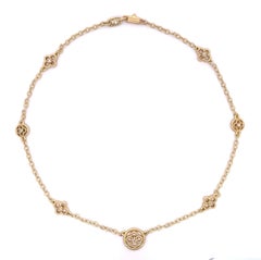 Collier en or 14k avec diamants, 17", station de travail ouverte et florale, câble texturé et design