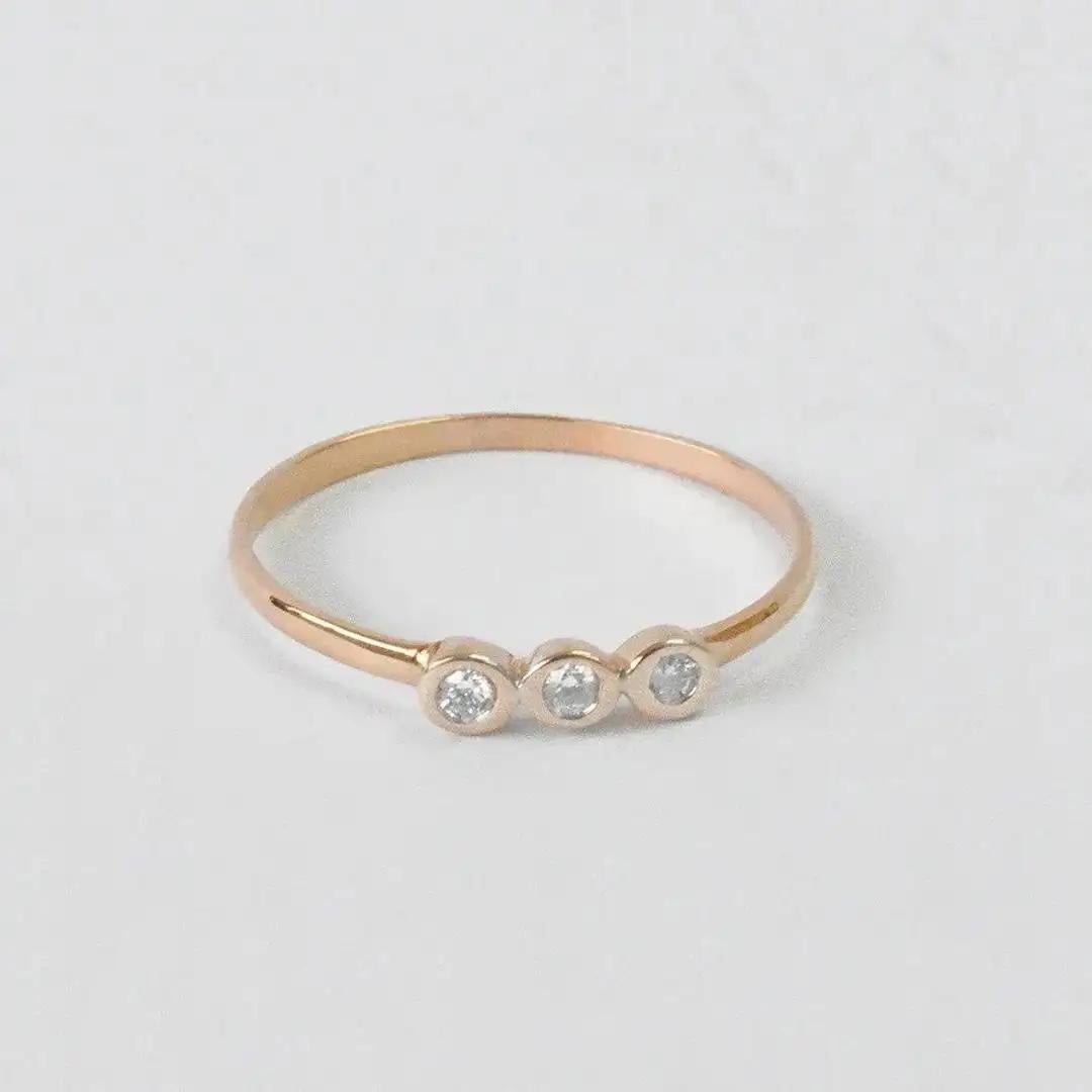 For Sale:  14k Gold Diamond 1.75 mm Ring Bezel Setting Three Diamond Ring Trio Diamond Ring 2