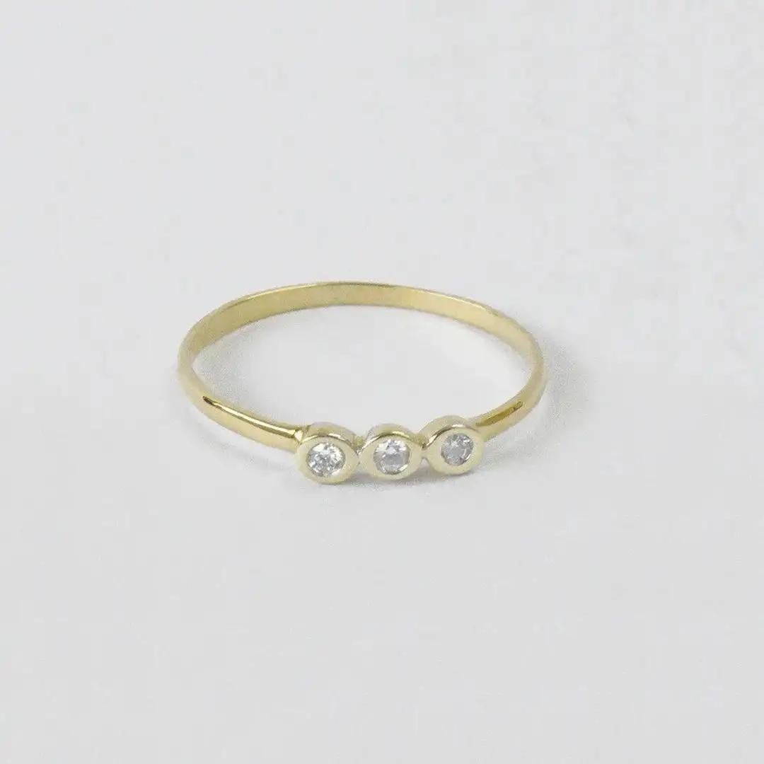 For Sale:  14k Gold Diamond 1.75 mm Ring Bezel Setting Three Diamond Ring Trio Diamond Ring 3
