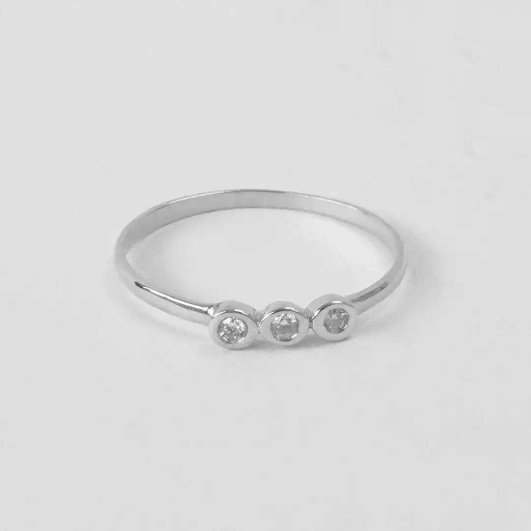 For Sale:  14k Gold Diamond 1.75 mm Ring Bezel Setting Three Diamond Ring Trio Diamond Ring 4