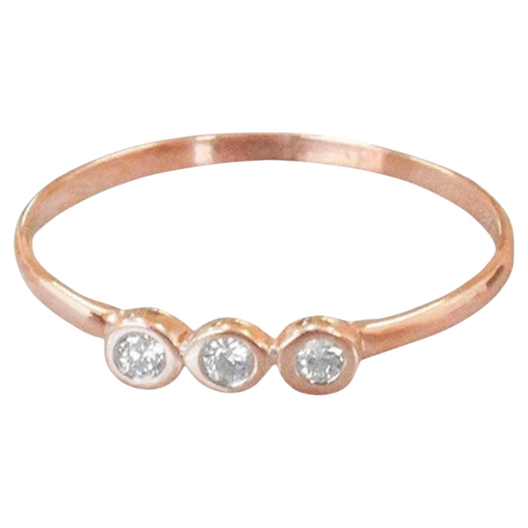 For Sale:  14k Gold Diamond 1.75 mm Ring Bezel Setting Three Diamond Ring Trio Diamond Ring