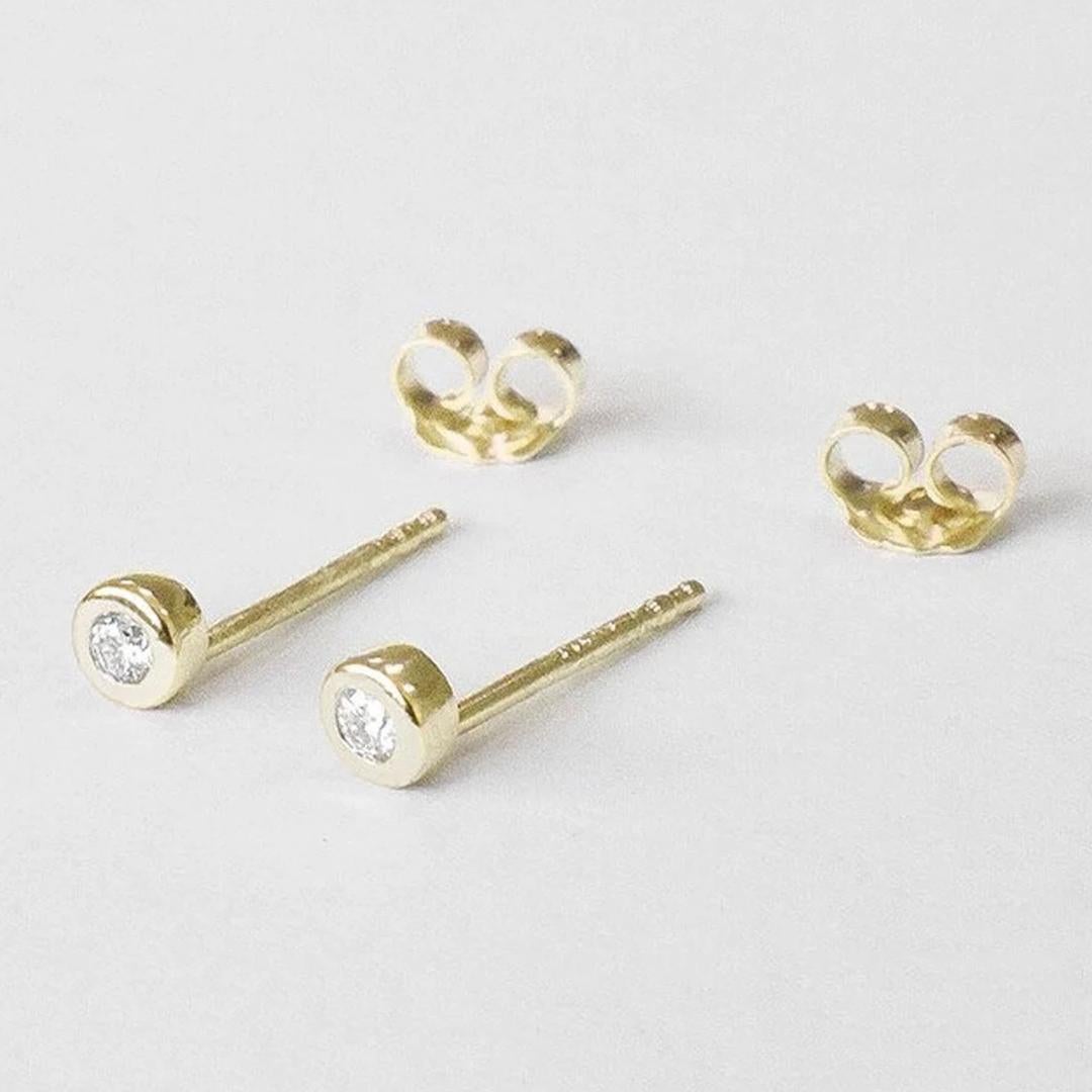 Women's or Men's 14K Gold Diamond 2.0 mm Dainty Diamond Stud Earrings Bezel Set Diamond Earrings For Sale