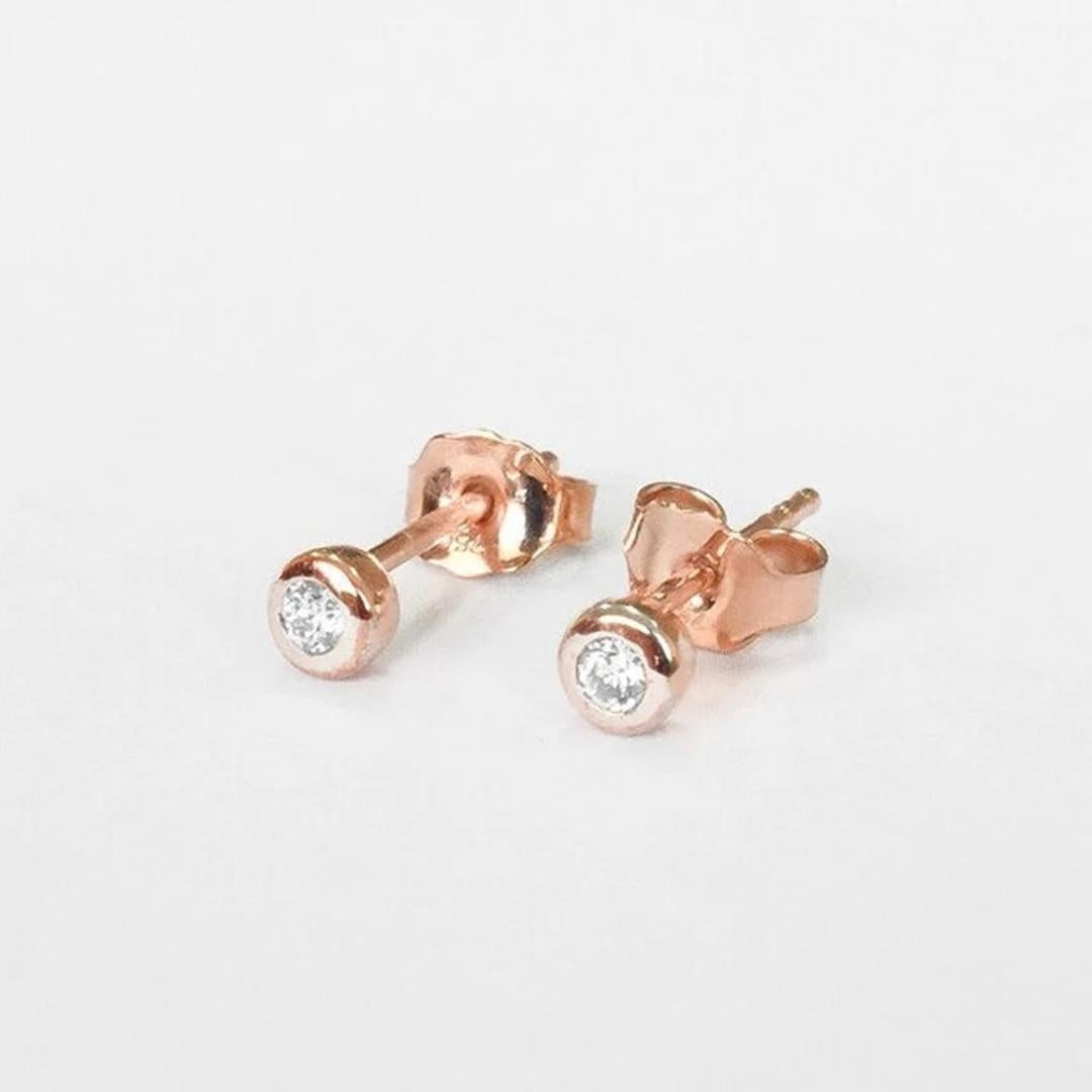 14K Gold Diamond 2.0 mm Dainty Diamond Stud Earrings Bezel Set Diamond Earrings For Sale 1