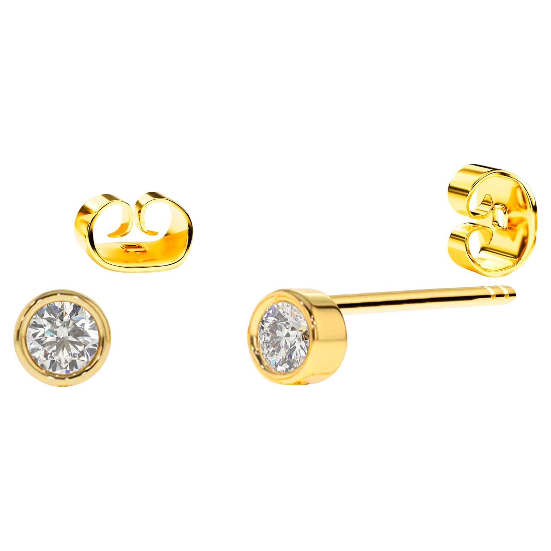 14K Gold Diamond 2.0 mm Dainty Diamond Stud Earrings Bezel Set Diamond Earrings For Sale