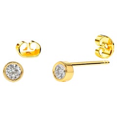 Used 14k Gold Diamond 2.2 mm Dainty Diamond Stud Earrings Bezel Set Diamond Earrings