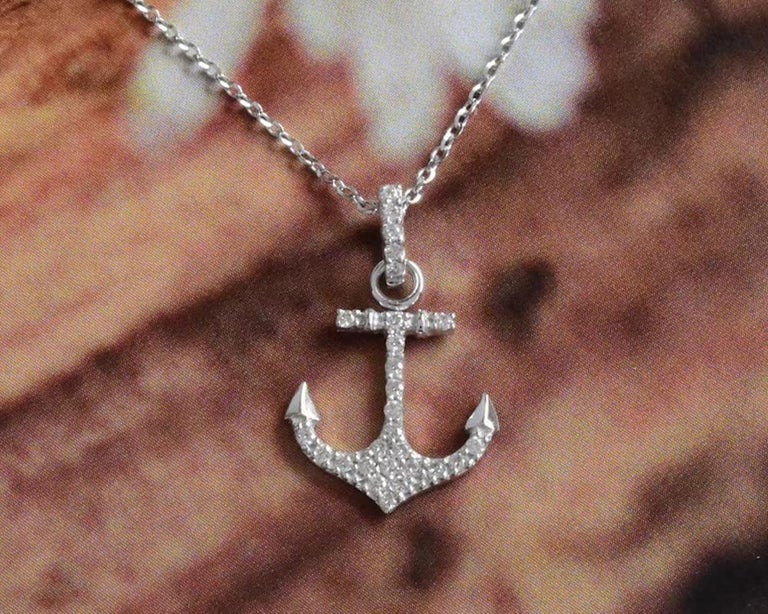 14k Gold Diamond Anchor Necklace Nautical Necklace Marine Necklace
