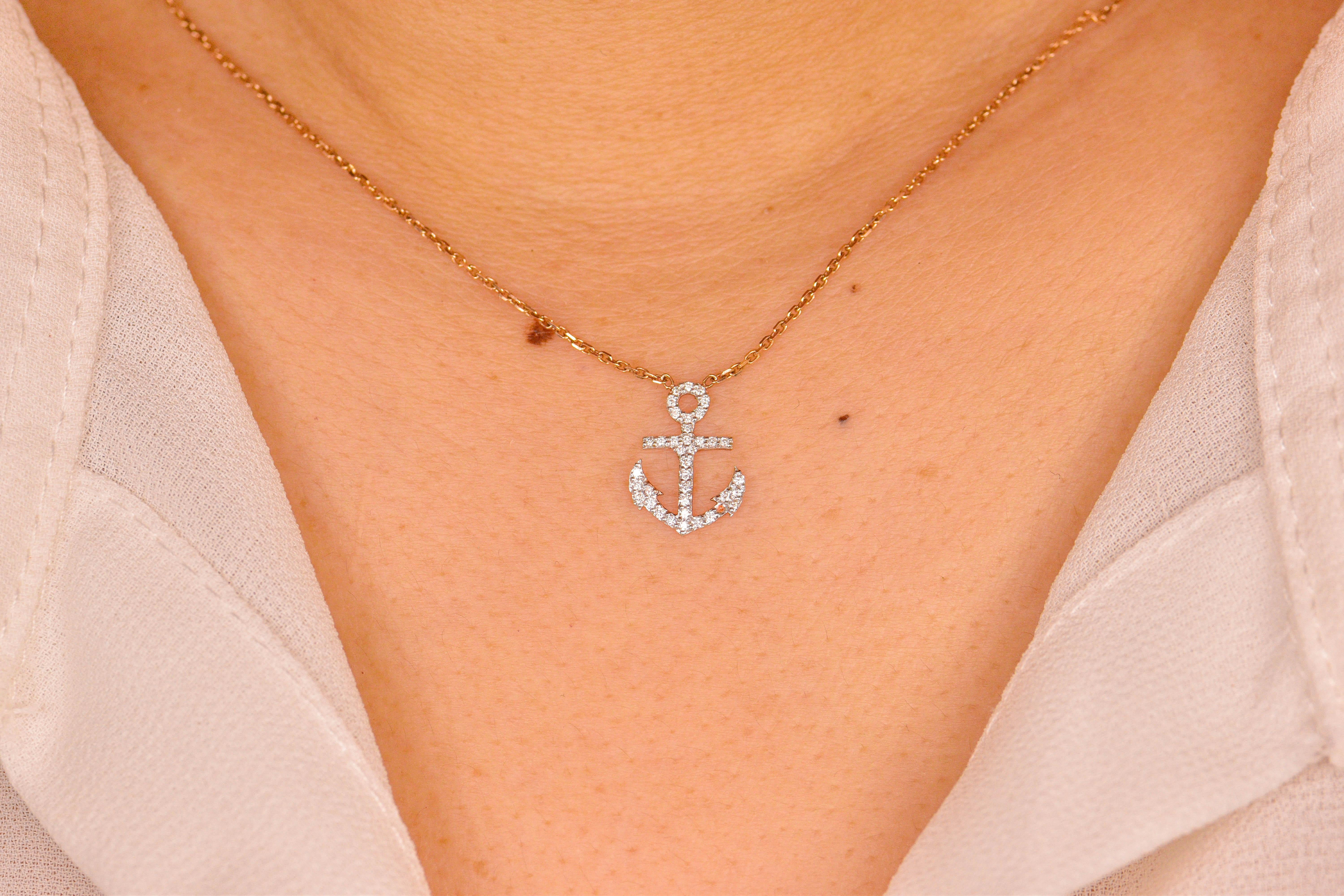 14k Gold Diamond Anchor Necklace Ocean Necklace Dainty Diamond Minimalist For Sale 3