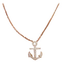 14k Gold Diamond Anchor Necklace Ocean Necklace Dainty Diamond Minimalist