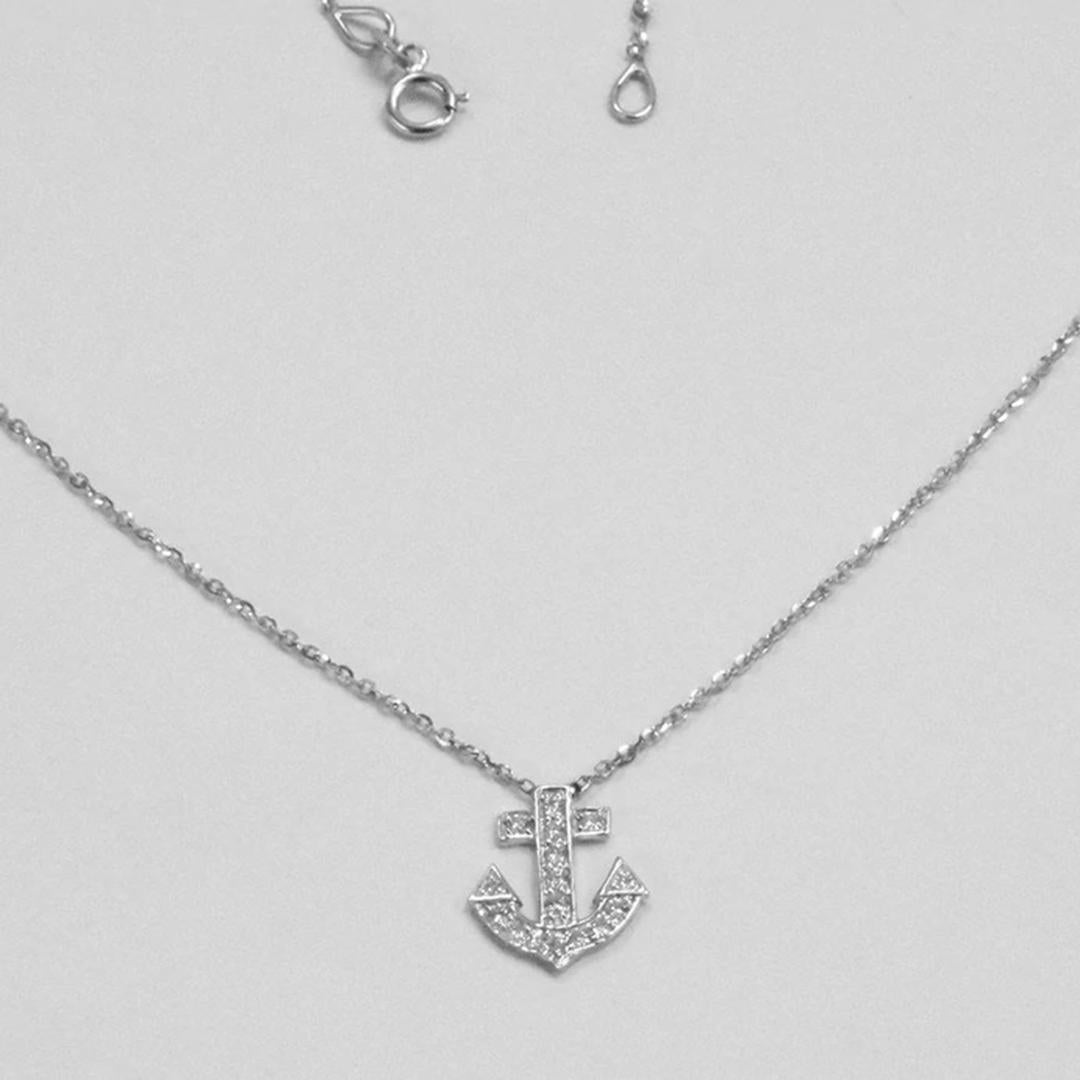 Round Cut 14k Gold Diamond Anchor Pendant Necklace Delicate Necklace Pave Round Diamond For Sale
