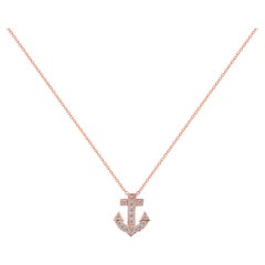 14k Gold Diamond Anchor Pendant Necklace Delicate Necklace Pave Round Diamond