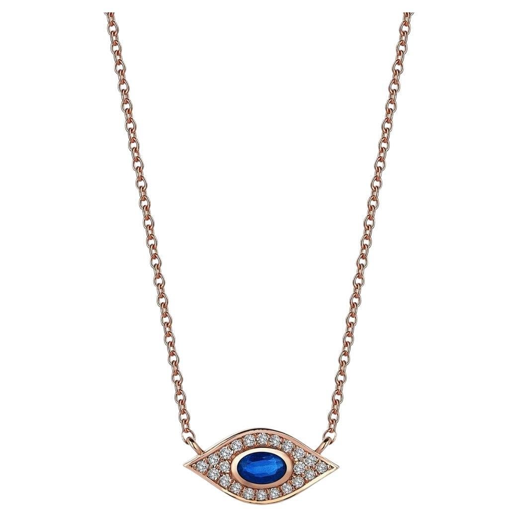 14k Gold Diamond and Blue Sapphire Evil Eye Pendant For Sale