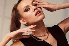 14 Karat Gold, Diamond and Emerald Detailed Plain Buckle Wicker Necklace