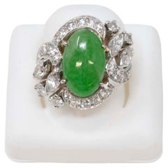 14k Gold Diamond and Jade Ladies Ring