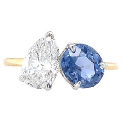 14k Gold Diamond and Natural Sapphire Toi Et Moi Ring