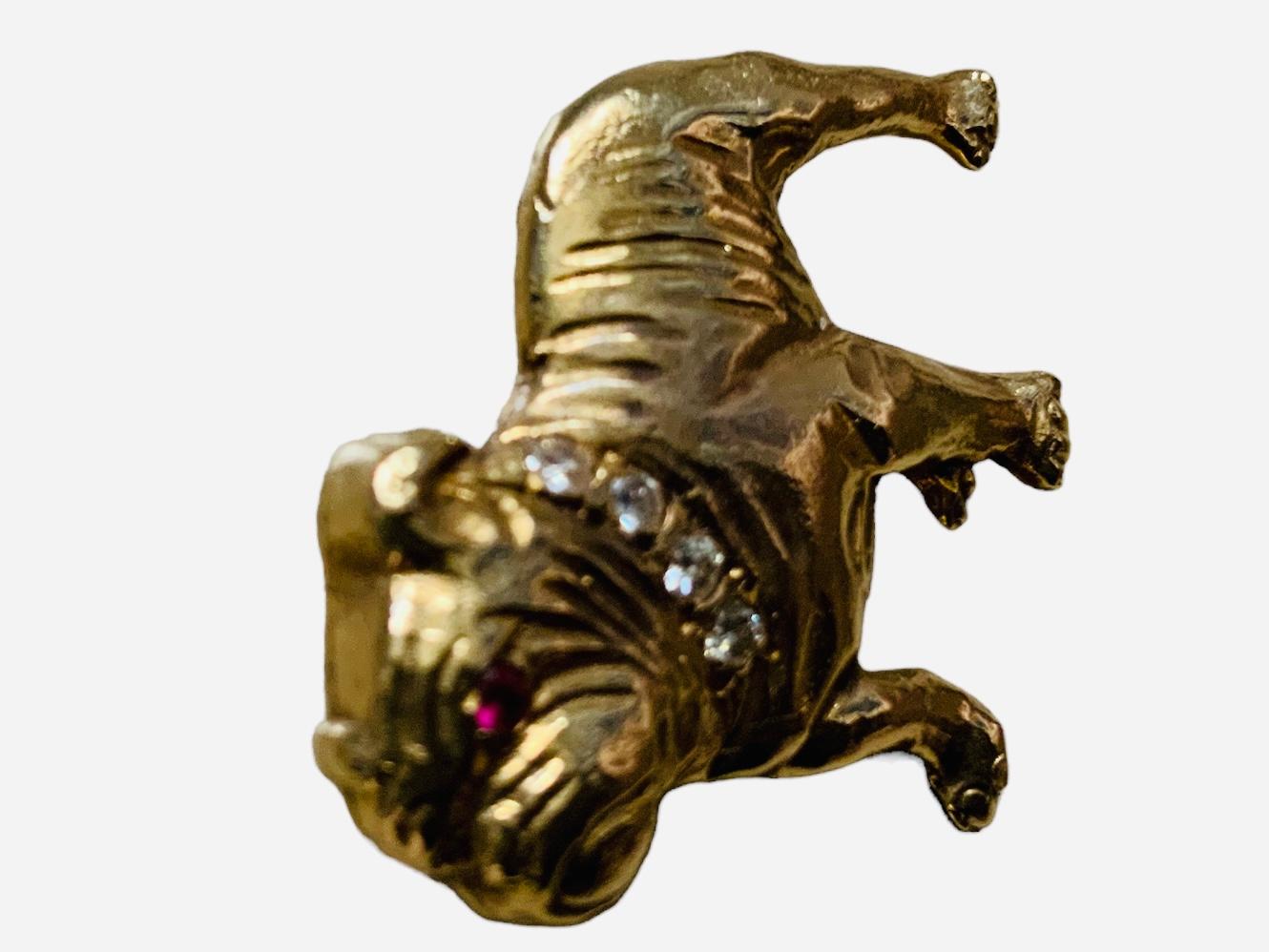 14K Gold, Diamond And Ruby Bulldog Pin/Brooch  For Sale 1