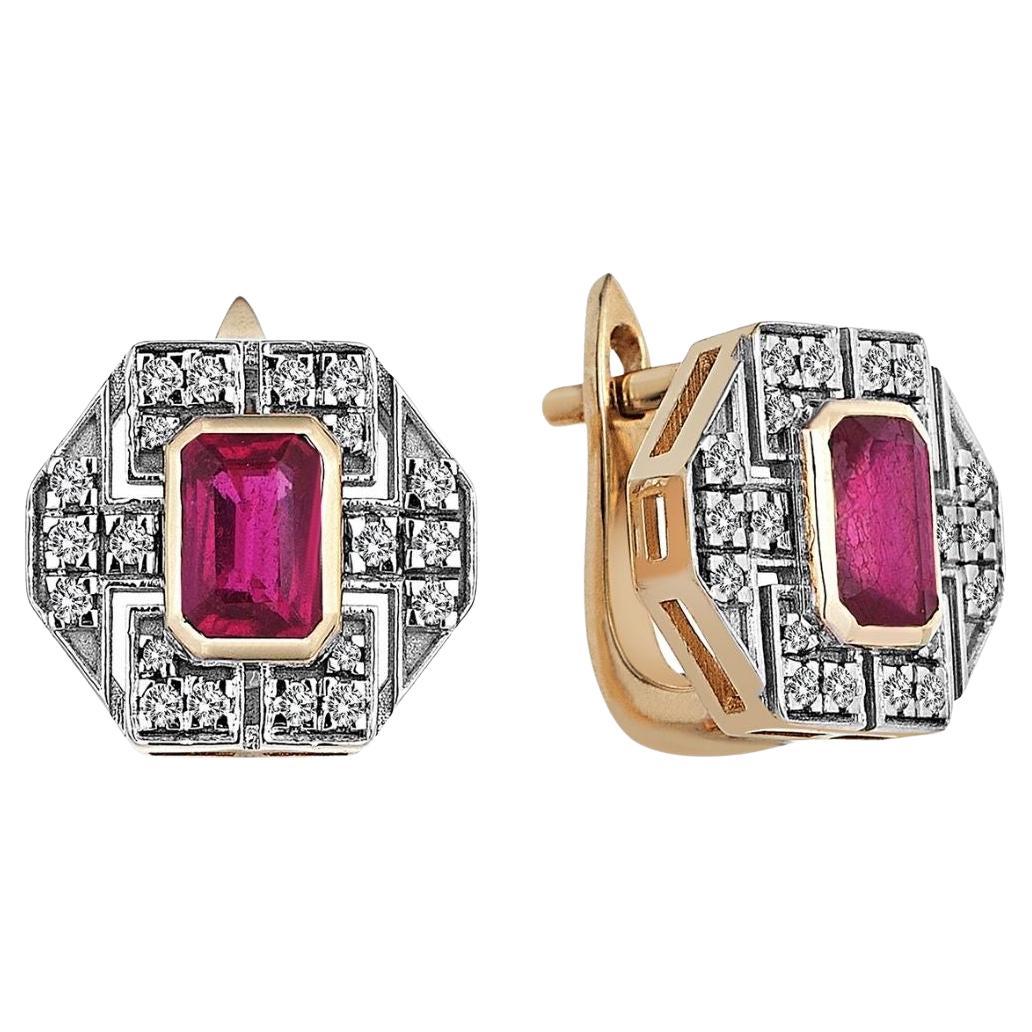 14k Gold Diamond and Ruby Earrings For Sale