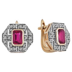 14k Gold Diamond and Ruby Earrings