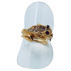 14K Gold Diamond and Ruby Frog Ring