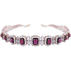 14 Karat Gold, Diamond and Ruby Necklace-Choker with Earrings