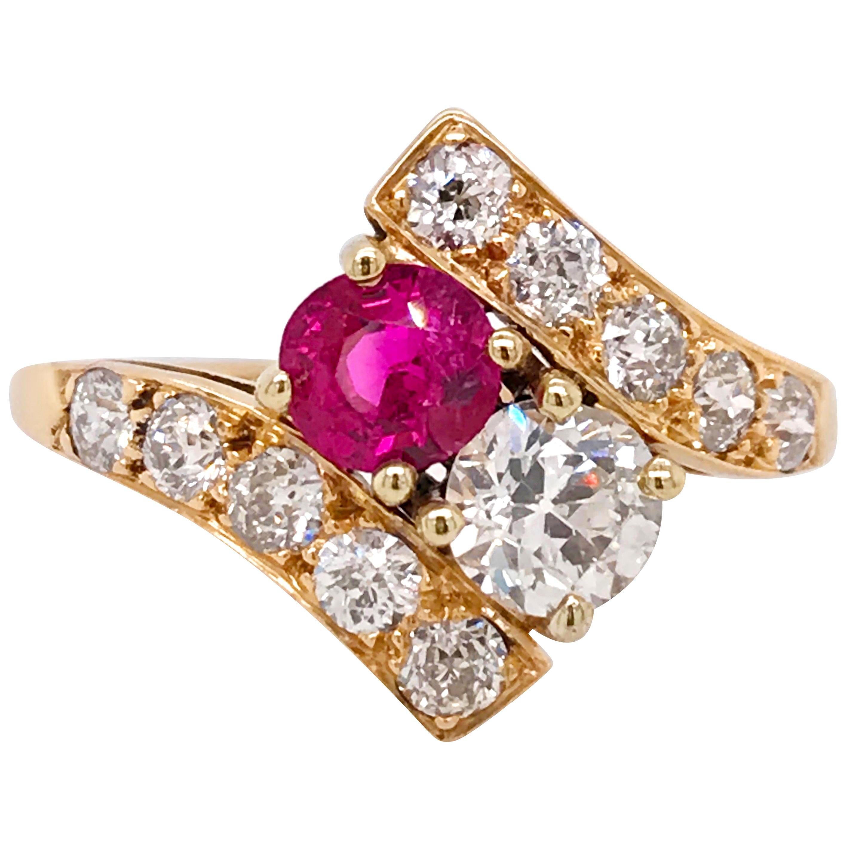 14 Karat Gold Diamond and Ruby Ring