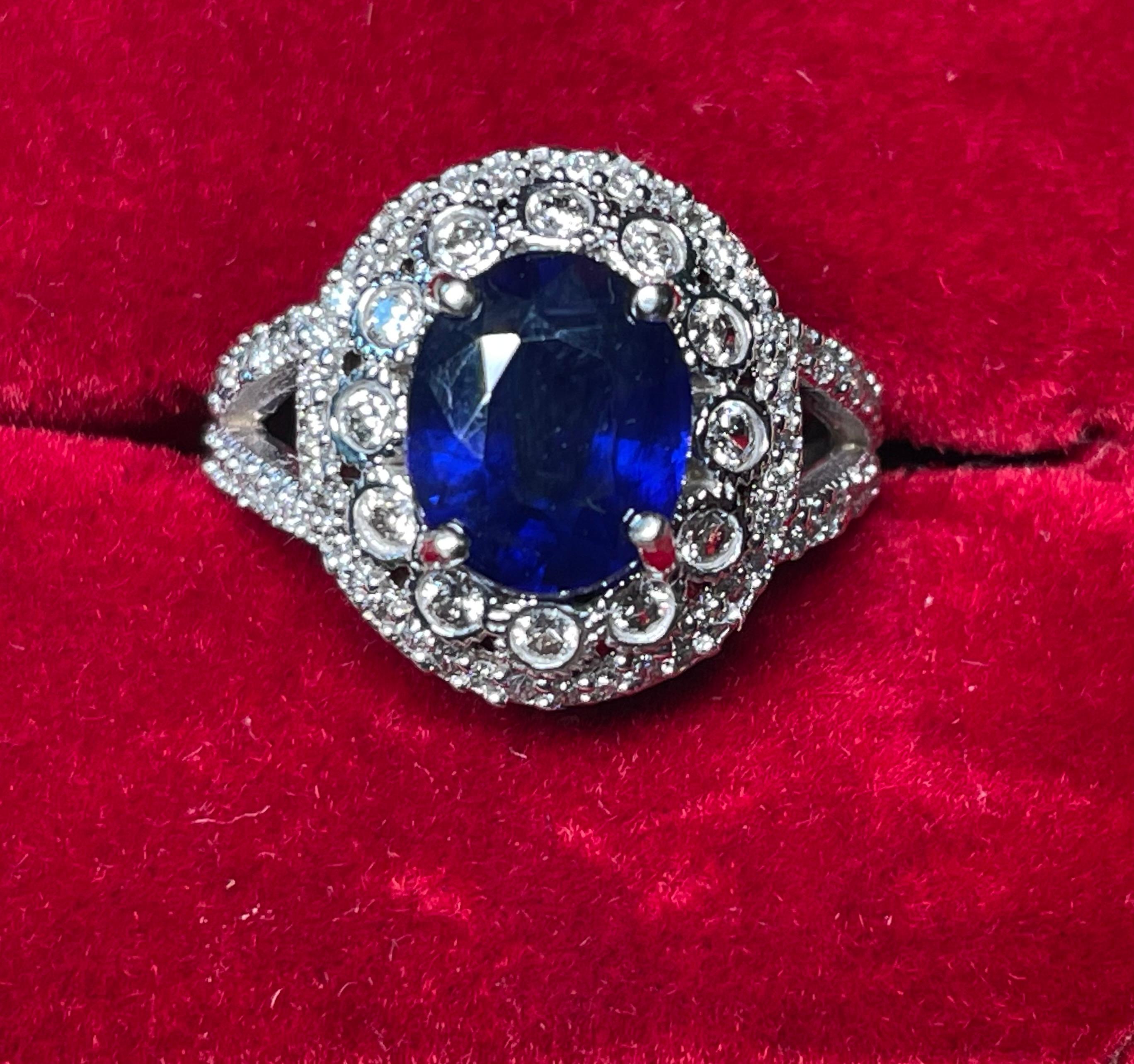 Ring aus 14 Karat Gold mit Diamant und Saphir für Damen oder Herren im Angebot