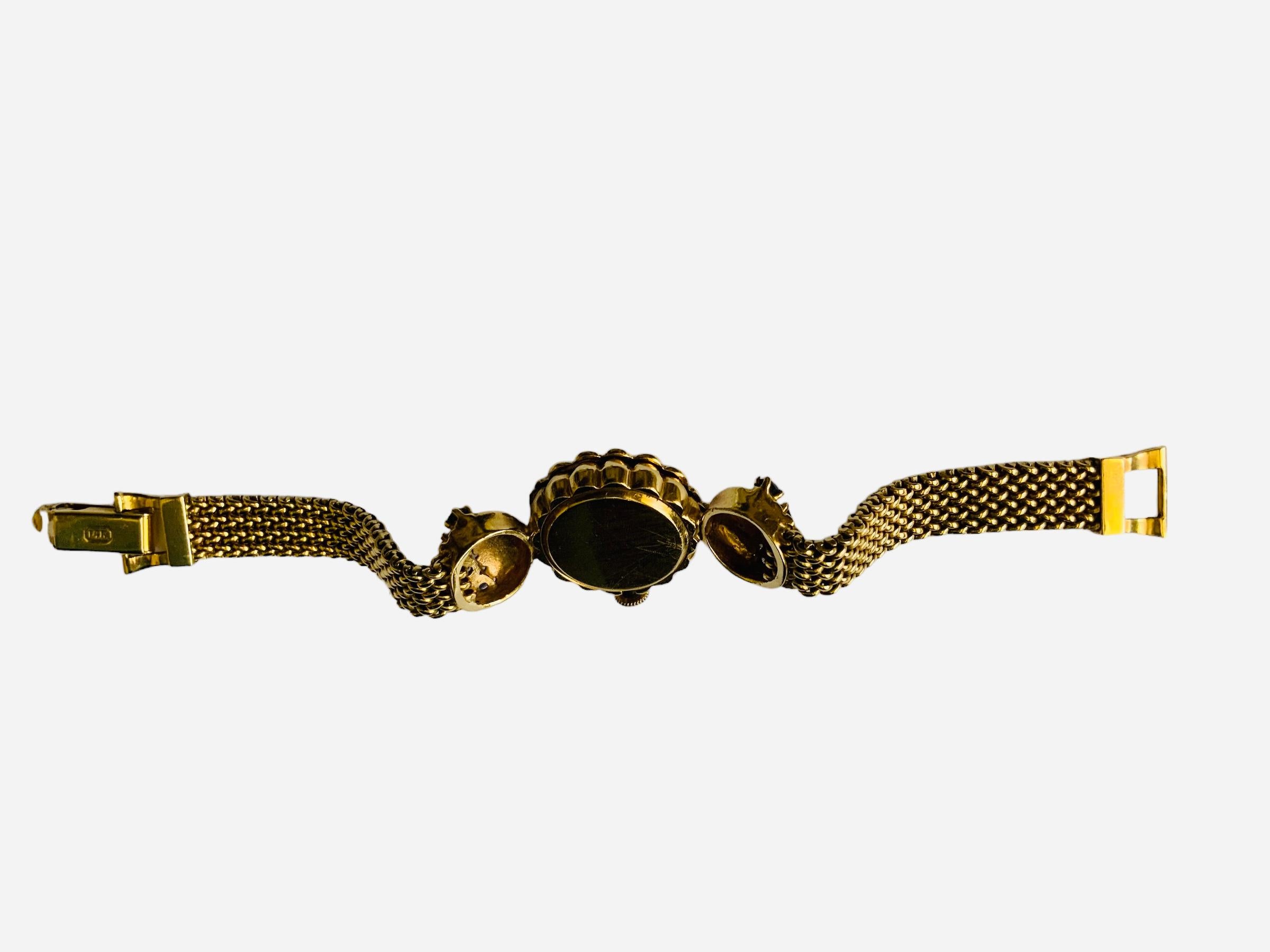 14K Gold, Diamond and Sapphires Hidden Watch Bracelet  For Sale 4