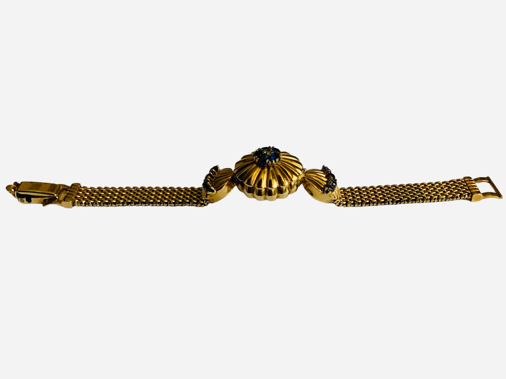 Women's 14K Gold, Diamond and Sapphires Hidden Watch Bracelet For Sale