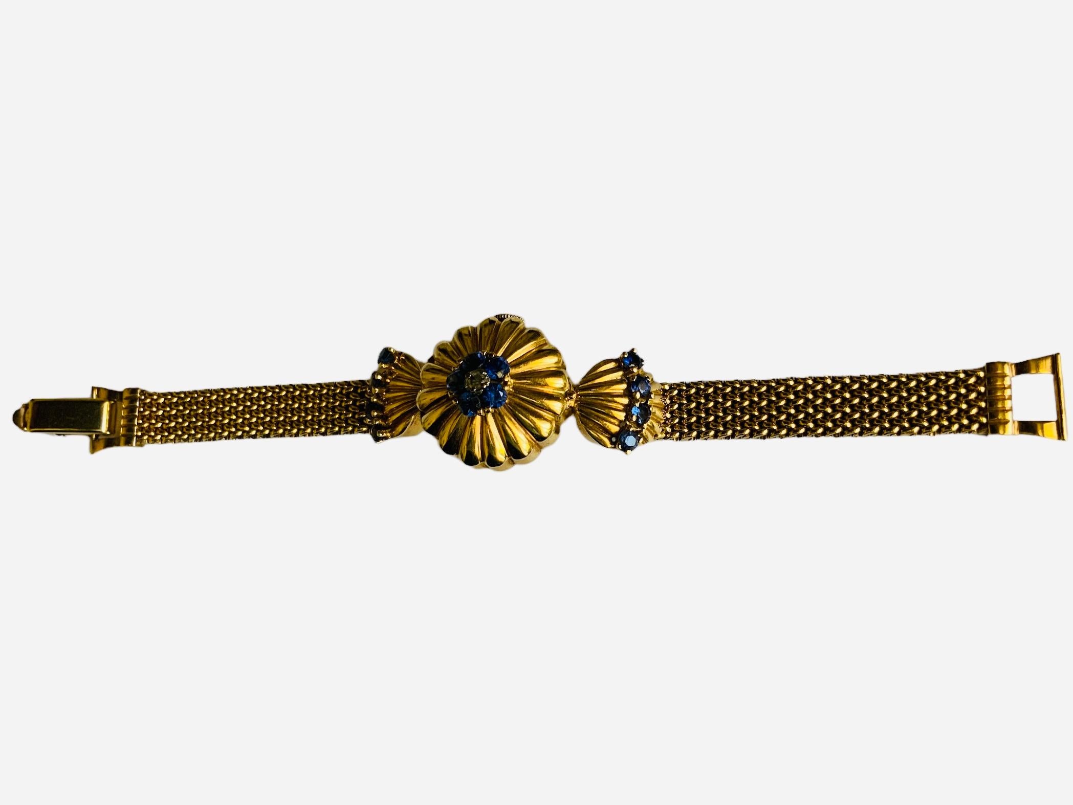 14K Gold, Diamond and Sapphires Hidden Watch Bracelet  For Sale 6