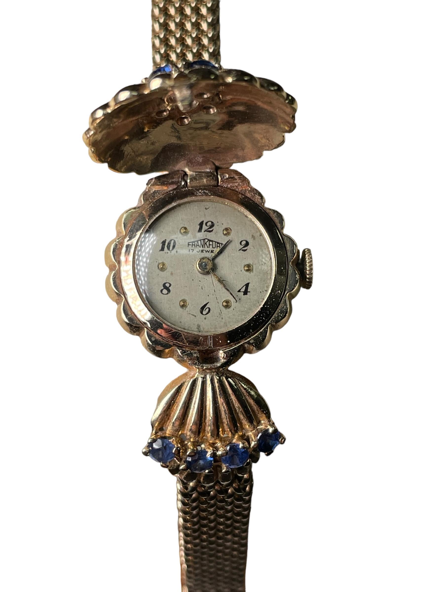 14K Gold, Diamond and Sapphires Hidden Watch Bracelet For Sale 10
