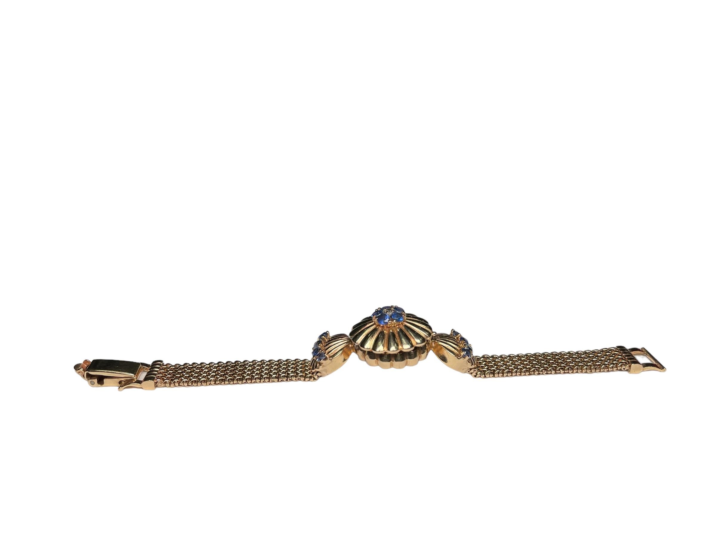 14K Gold, Diamond and Sapphires Hidden Watch Bracelet For Sale 11