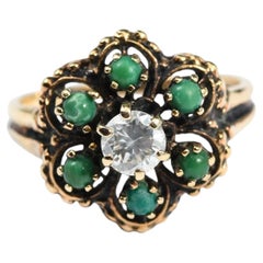 14K Gold Diamond and Turquoise Cocktail Ring Vintage