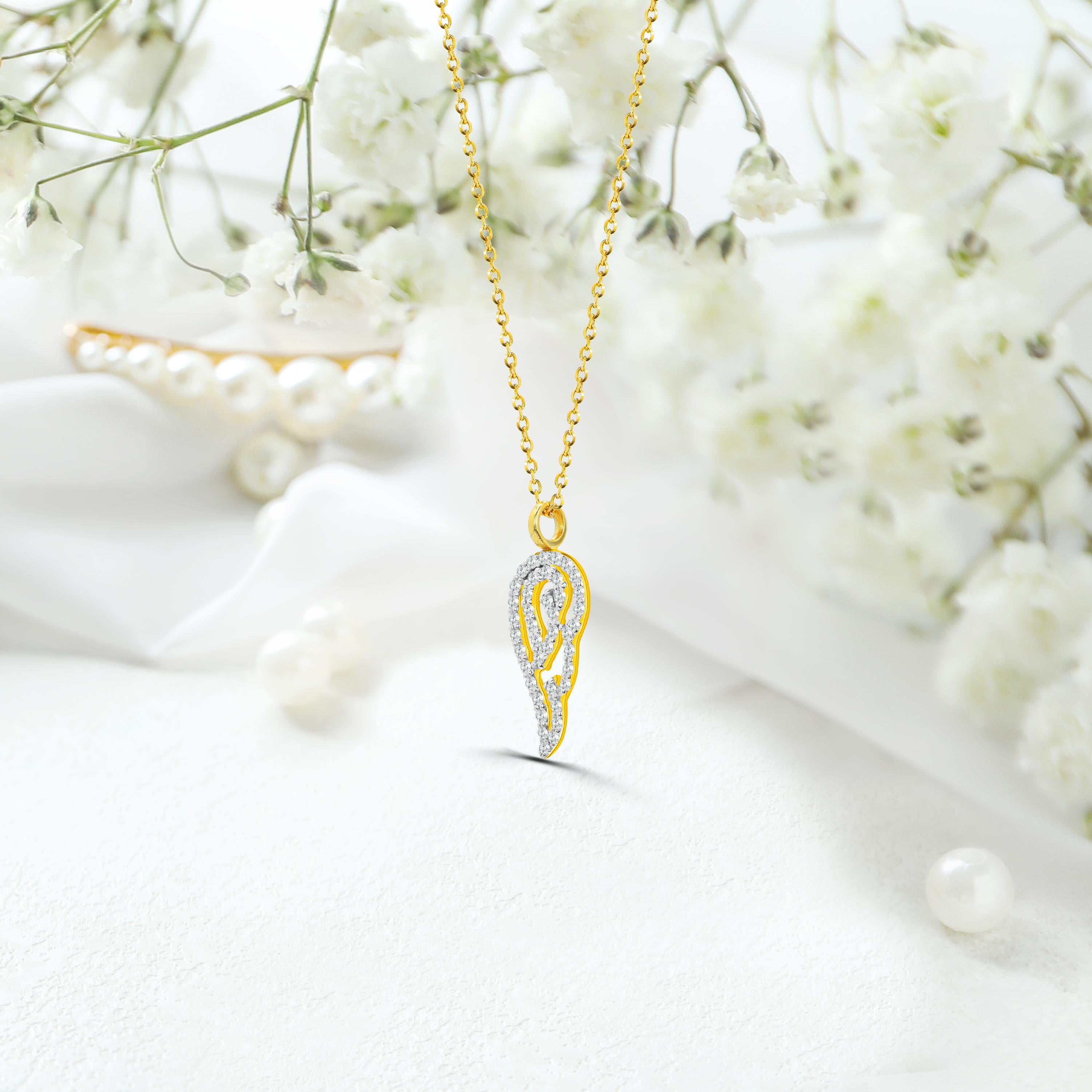 Modern 14k Gold Diamond Angel Wing Necklace Angel Protect Charm Pendant For Sale