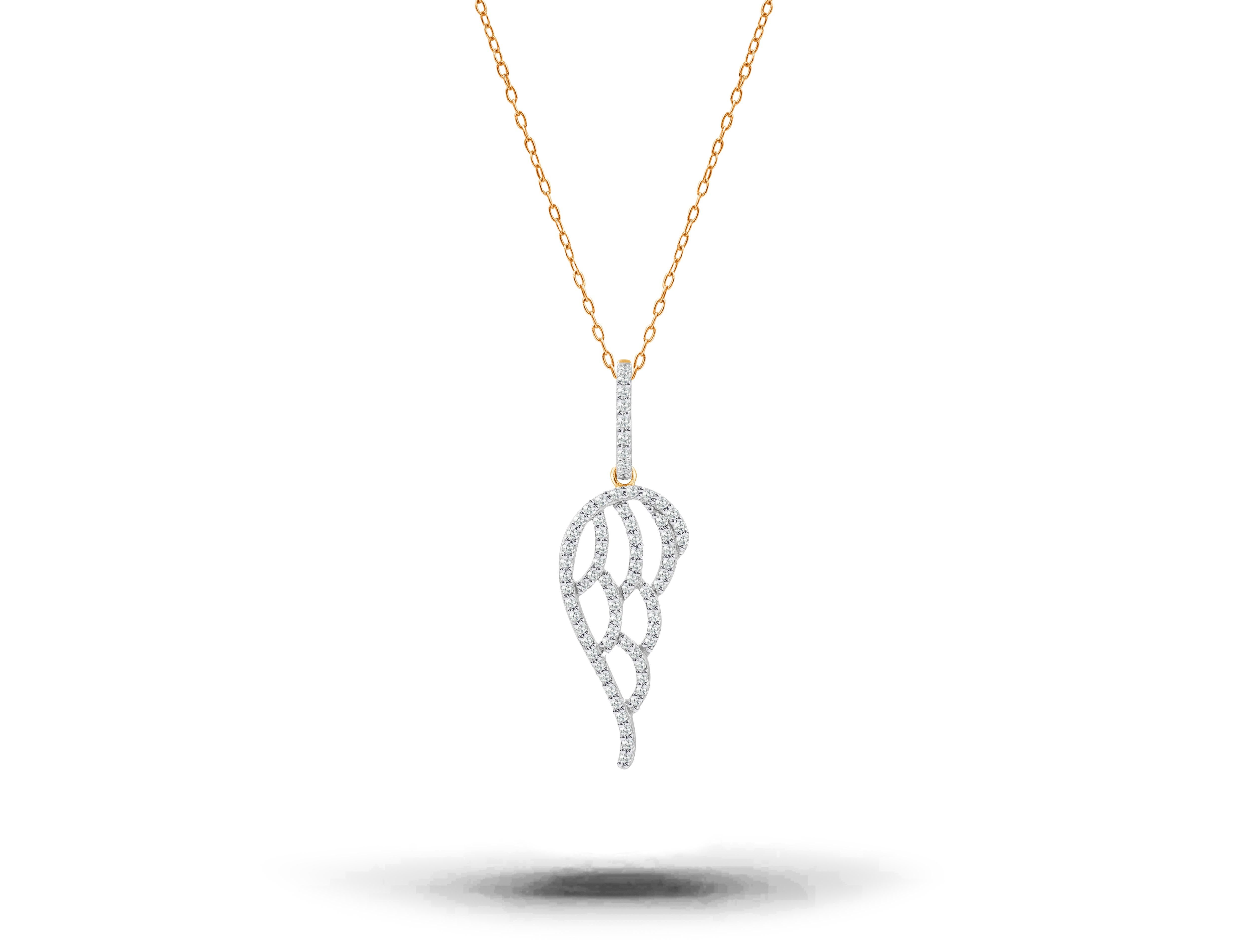 Diamond Angel Wing Necklace is made of 14K solid gold.

Available in three colors of gold: Rose Gold / White Gold / Yellow Gold.

A solid gold diamond Angel wings necklace is made with perfection of art. A Spiritual Protect gift for yourself or your