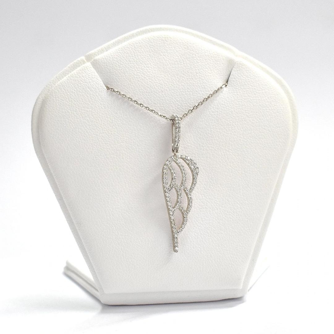 Round Cut 14k Gold Diamond Angel Wing Necklace Angel Protect Charm Pendant Necklace For Sale