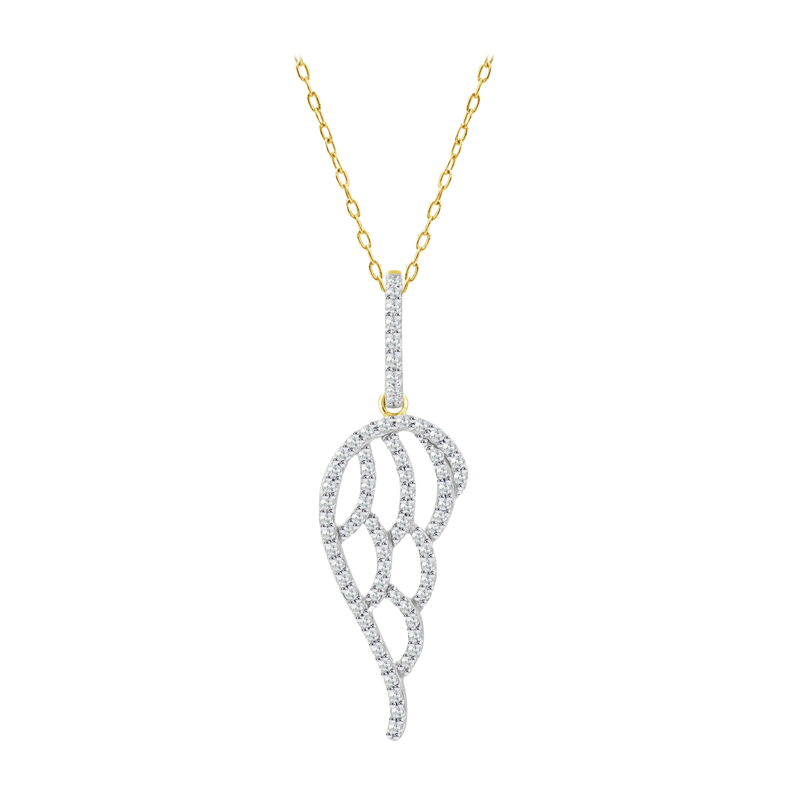 14k Gold Diamant-Ohr-Halskette mit Engelsflügel-Anhänger