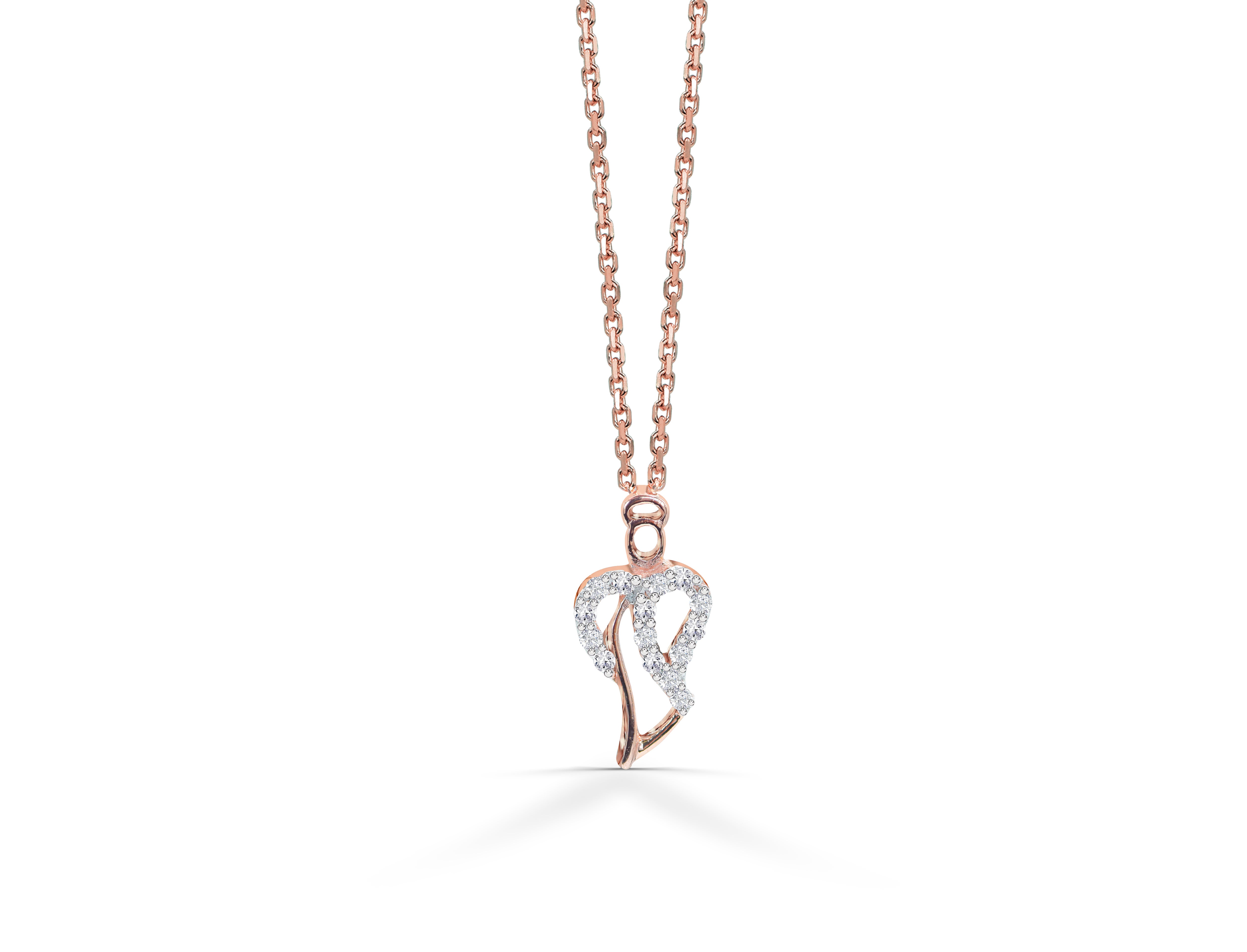 14k Gold Diamond Angle Necklace Minimalist Heart Guardian Angel Necklace