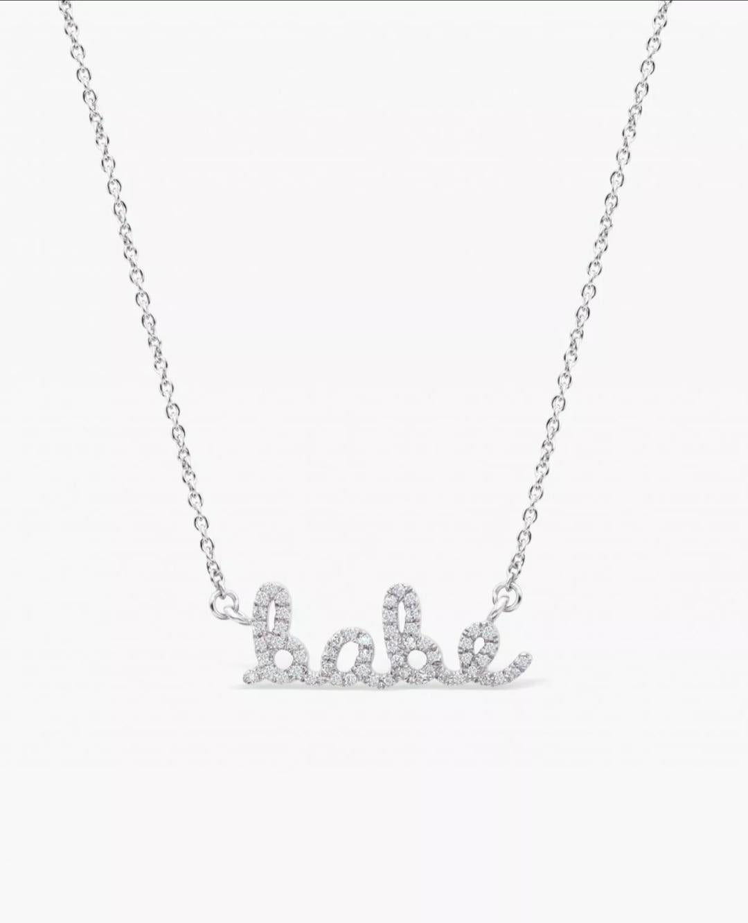 14k Gold Diamond Babe Necklace Yellow Gold Name Necklace For Lovers Gift For Her en vente 5