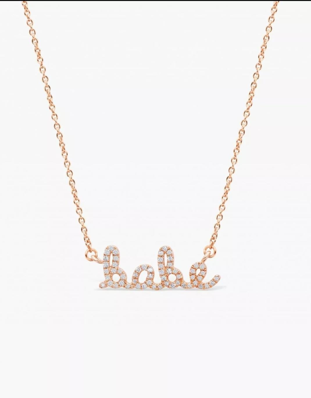 Taille ronde 14k Gold Diamond Babe Necklace Yellow Gold Name Necklace For Lovers Gift For Her en vente