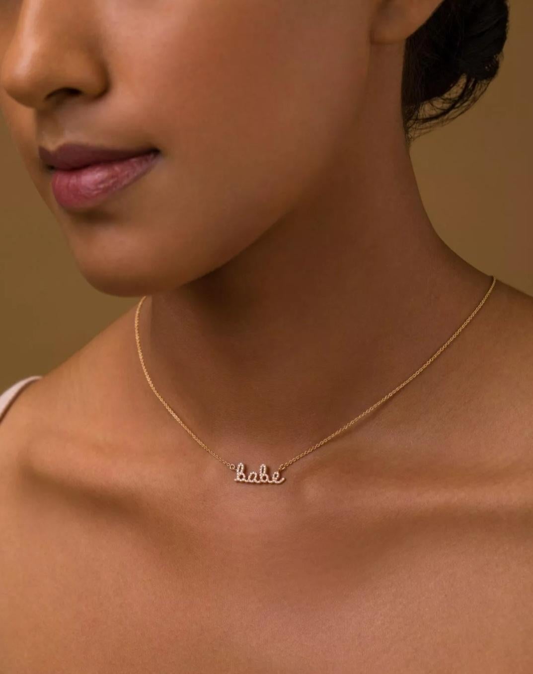 14k Gold Diamond Babe Necklace Yellow Gold Name Necklace For Lovers Gift For Her Neuf - En vente à Chicago, IL
