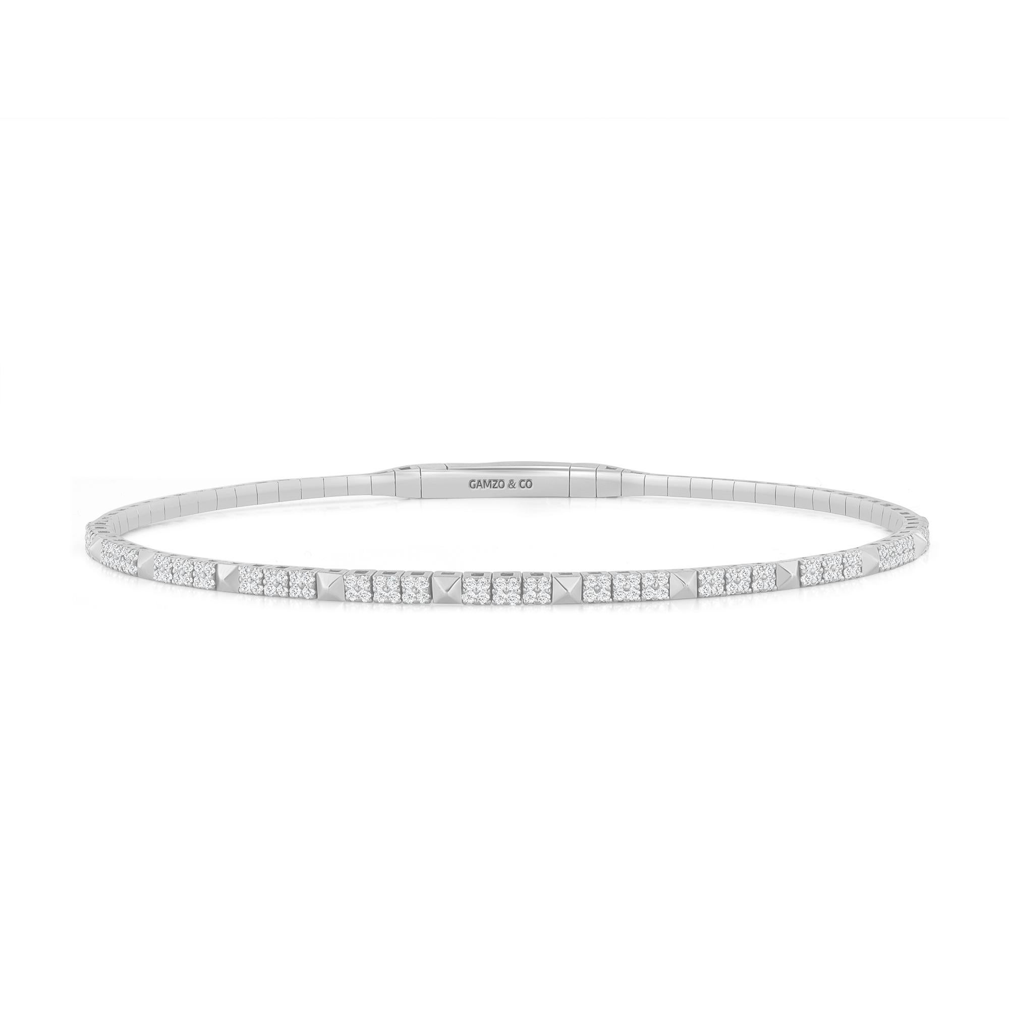 Round Cut 14k Gold Diamond Bangle, 0.80 Carats VS Clarity, White Gold, Diamond Bracelet For Sale