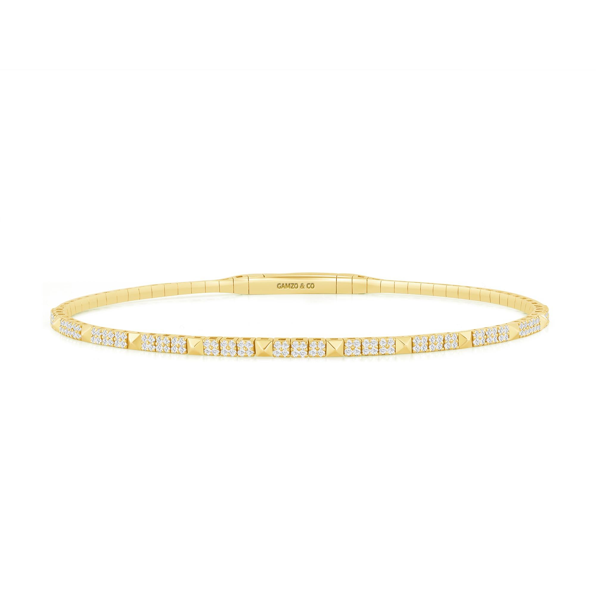 Round Cut 14k Gold Diamond Bangle, 0.80 Carats VS Clarity, Yellow Gold, Diamond Bracelet For Sale