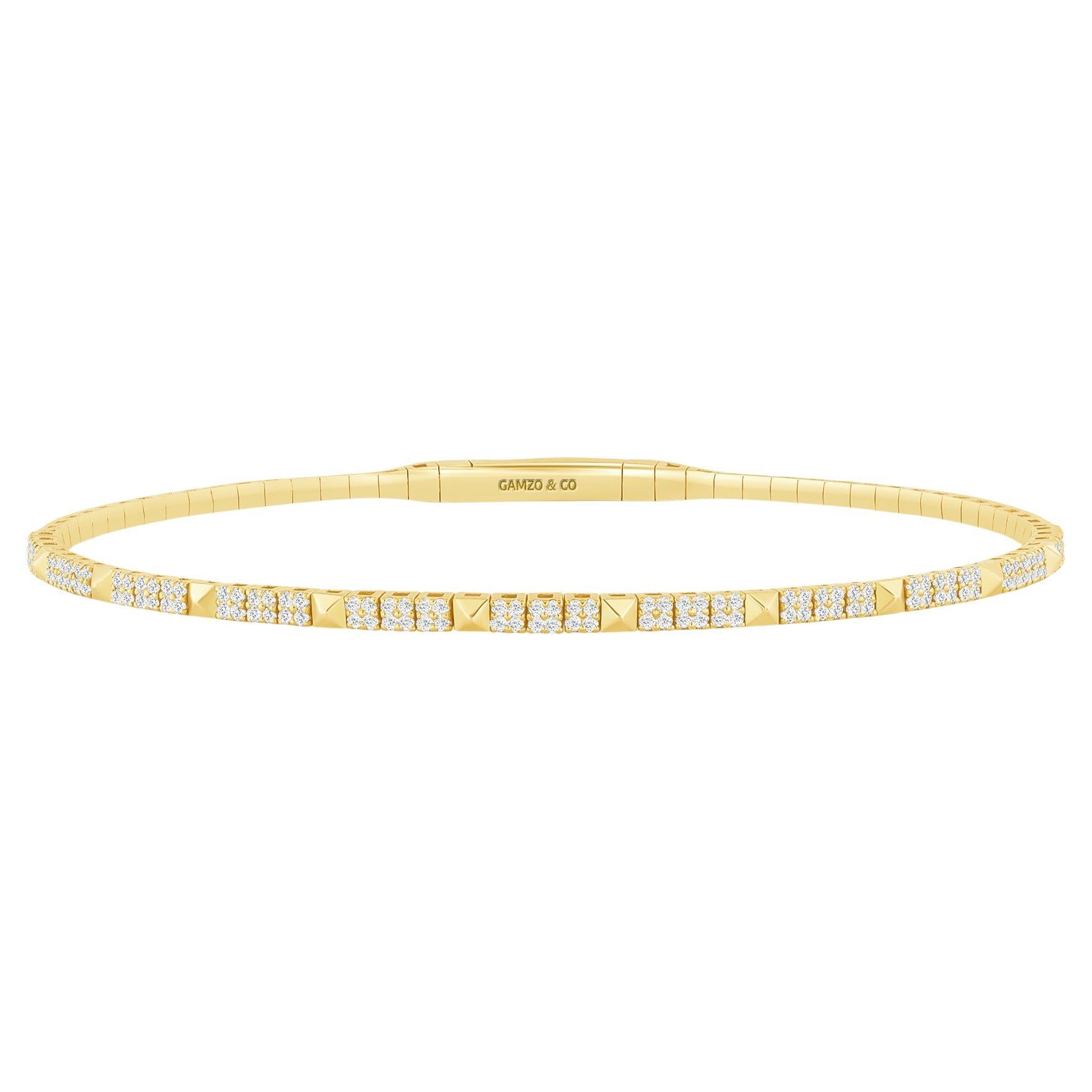 Bracelet jonc en or jaune 14 carats avec diamants de 0,80 carat de pureté VS