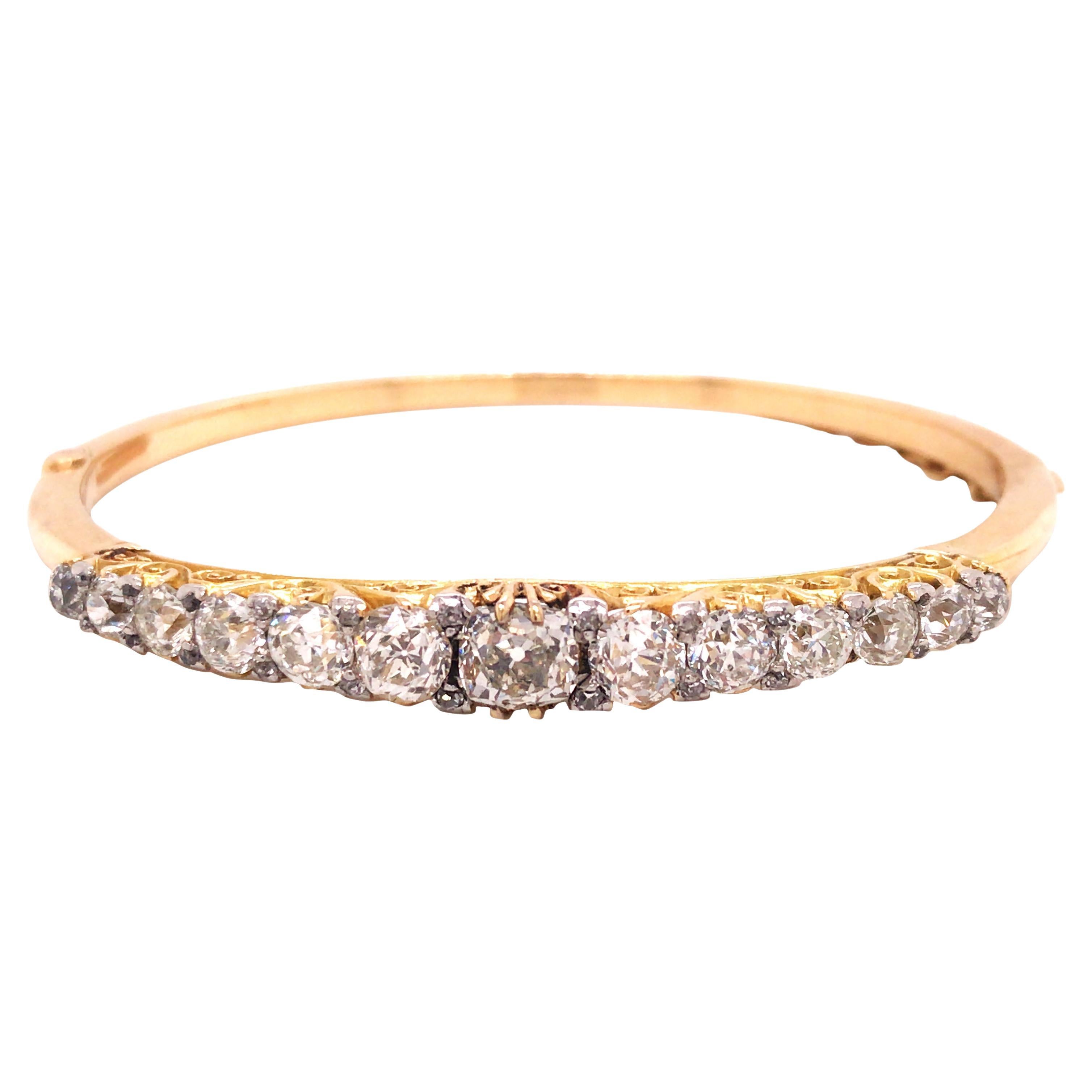 14K Gold Diamond Bangle For Sale